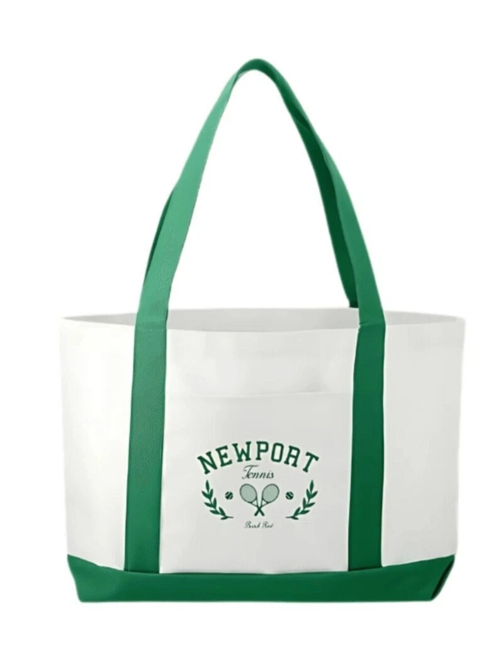 BEACHRIOT Newport Tennis Club Tote Canvas Green White 18" x 10" Large NEW